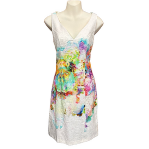 Paul Brial bright colours sleeveless jacquard stretch cotton dress Medium summer